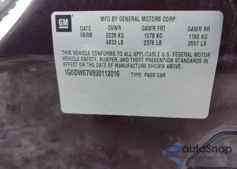 2009 Cadillac Sts V6 z USA, uszkodzony, nr VIN 1G6DW67V890112016